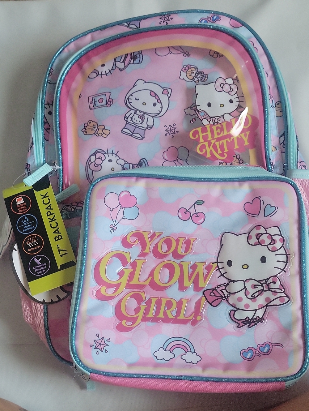 NWT Hello Kitty Pink and Blue Kids Backpack - With Lunchbox